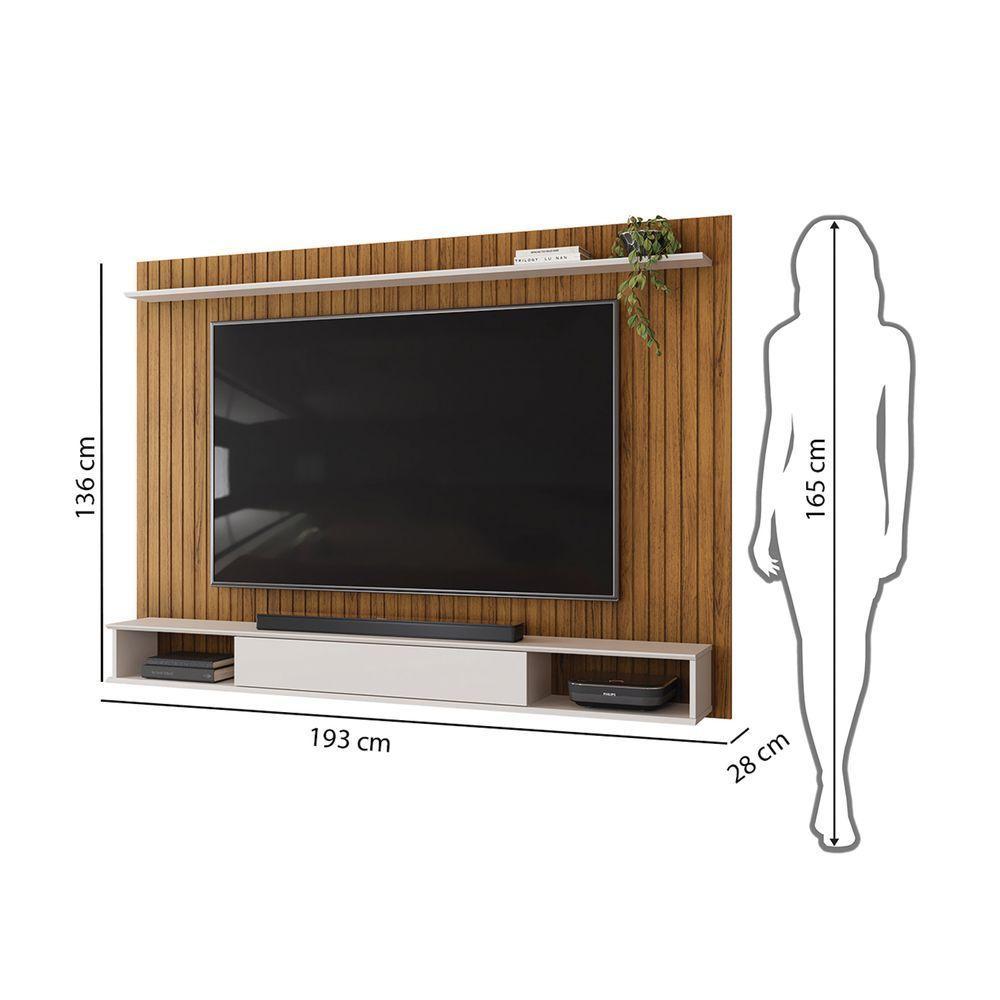 Painel Rio Com Ripas E Prateleira Freijó Com Off White - 7