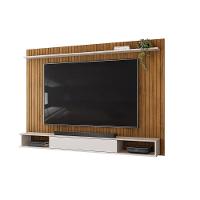 Painel Rio Com Ripas E Prateleira Freijó Com Off White - 1