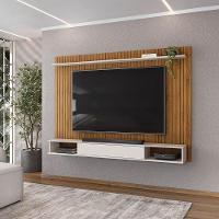 Painel Rio Com Ripas E Prateleira Freijó Com Off White - 2