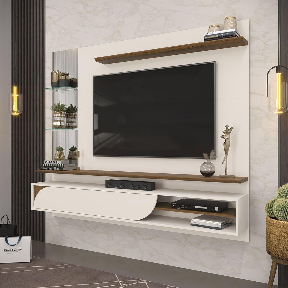 Painel Ravi Com Prateleira Off White Com Freijó - 2