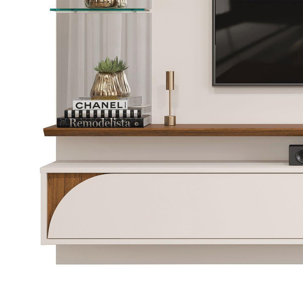 Painel Ravi Com Prateleira Off White Com Freijó - 3