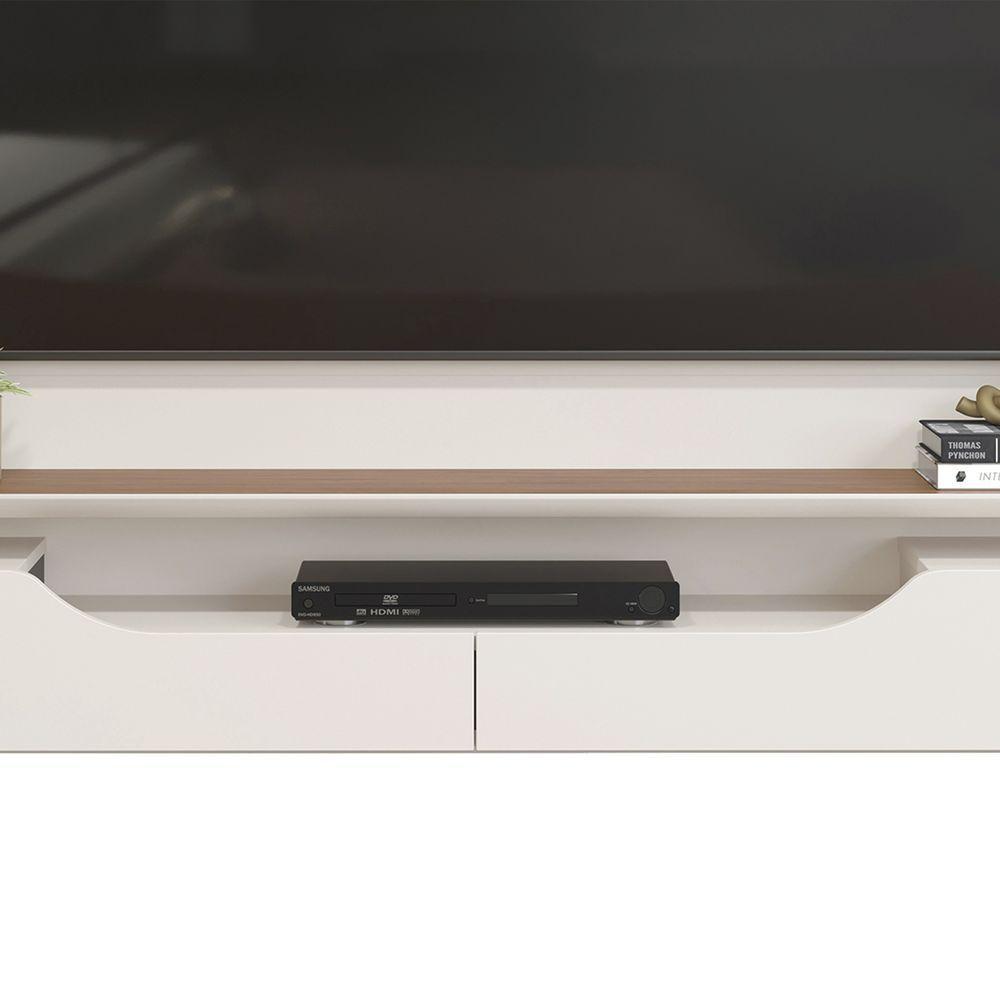 Painel Levi Com Ripas E Prateleiras Off White Com Freijó - 3