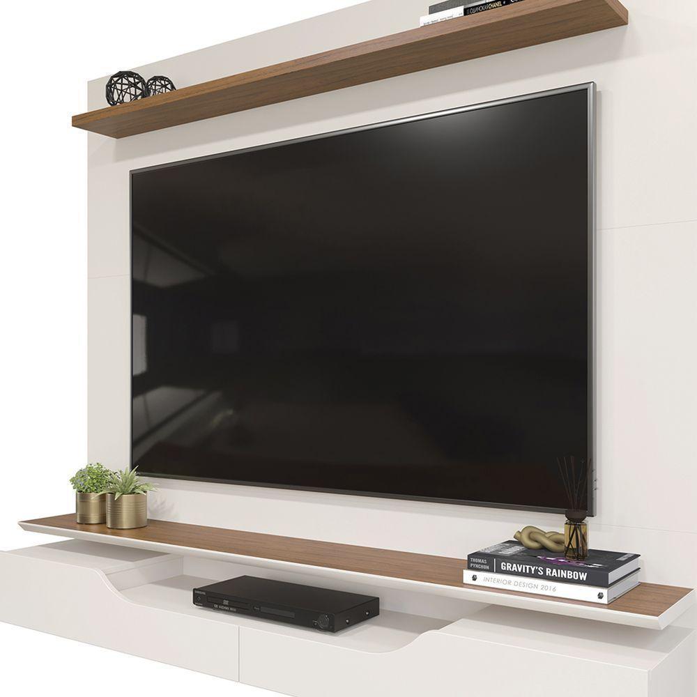 Painel Levi Com Ripas E Prateleiras Off White Com Freijó - 4