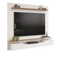 Painel Levi Com Ripas E Prateleiras Off White Com Freijó - 1