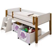 Cama Juvenil Branco Com Mel Com Baú Adesivado Lilas - 4