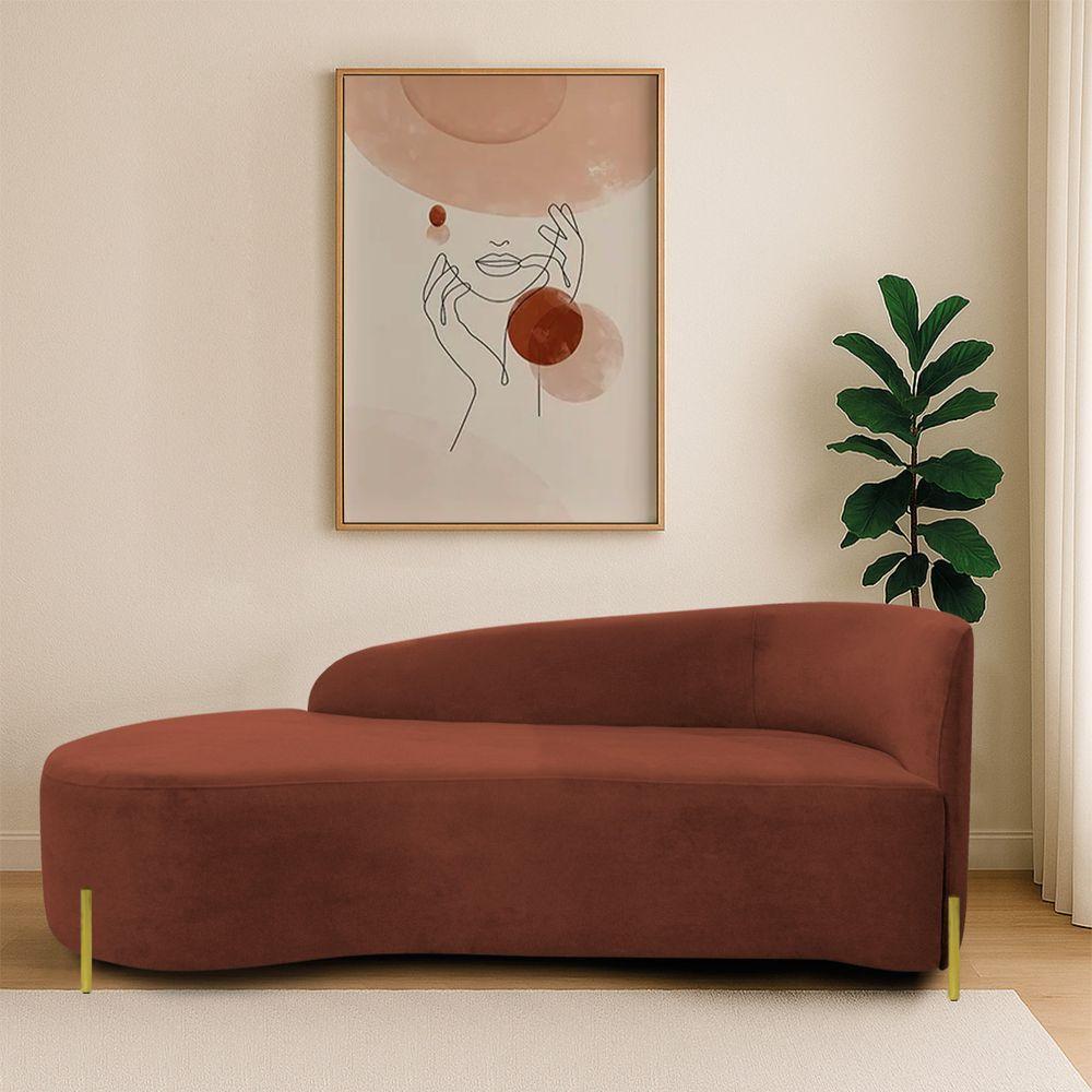 Divã Recamier Orgânico França 140cm Lado Esq Pés Metal Dourado Bouclé Terracota - 1
