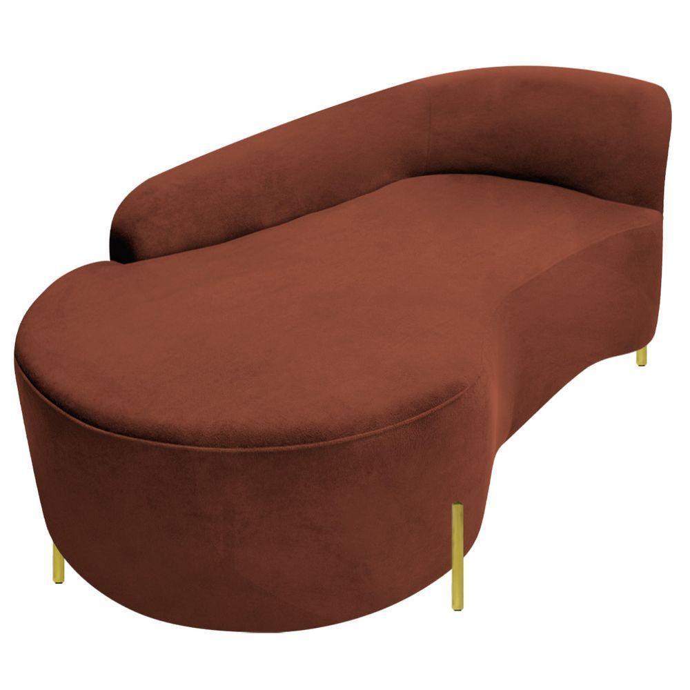Divã Recamier Orgânico França 140cm Lado Esq Pés Metal Dourado Bouclé Terracota - 3