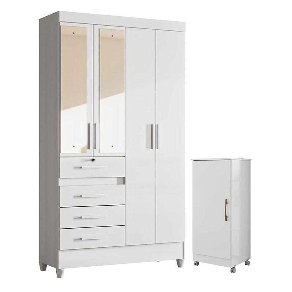 Guarda Roupa Infantil Sobral Com Espelho E Armário Multiuso Lírio Branco Brilho - Moval - 1