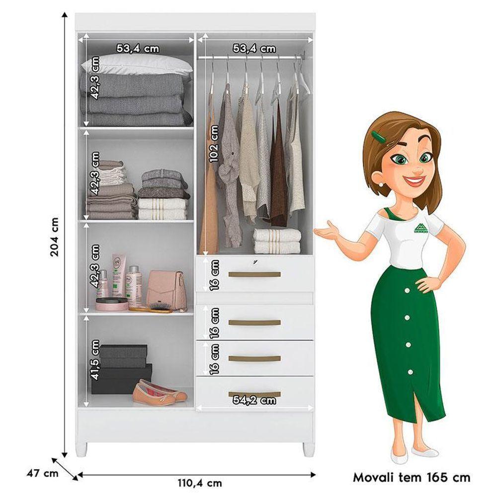 Guarda Roupa Infantil Sobral Com Espelho E Armário Multiuso Lírio Branco Brilho - Moval - 4