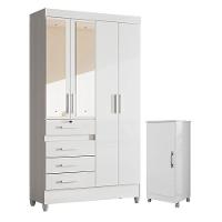 Guarda Roupa Infantil Sobral Com Espelho E Armário Multiuso Lírio Branco Brilho - Moval - 1