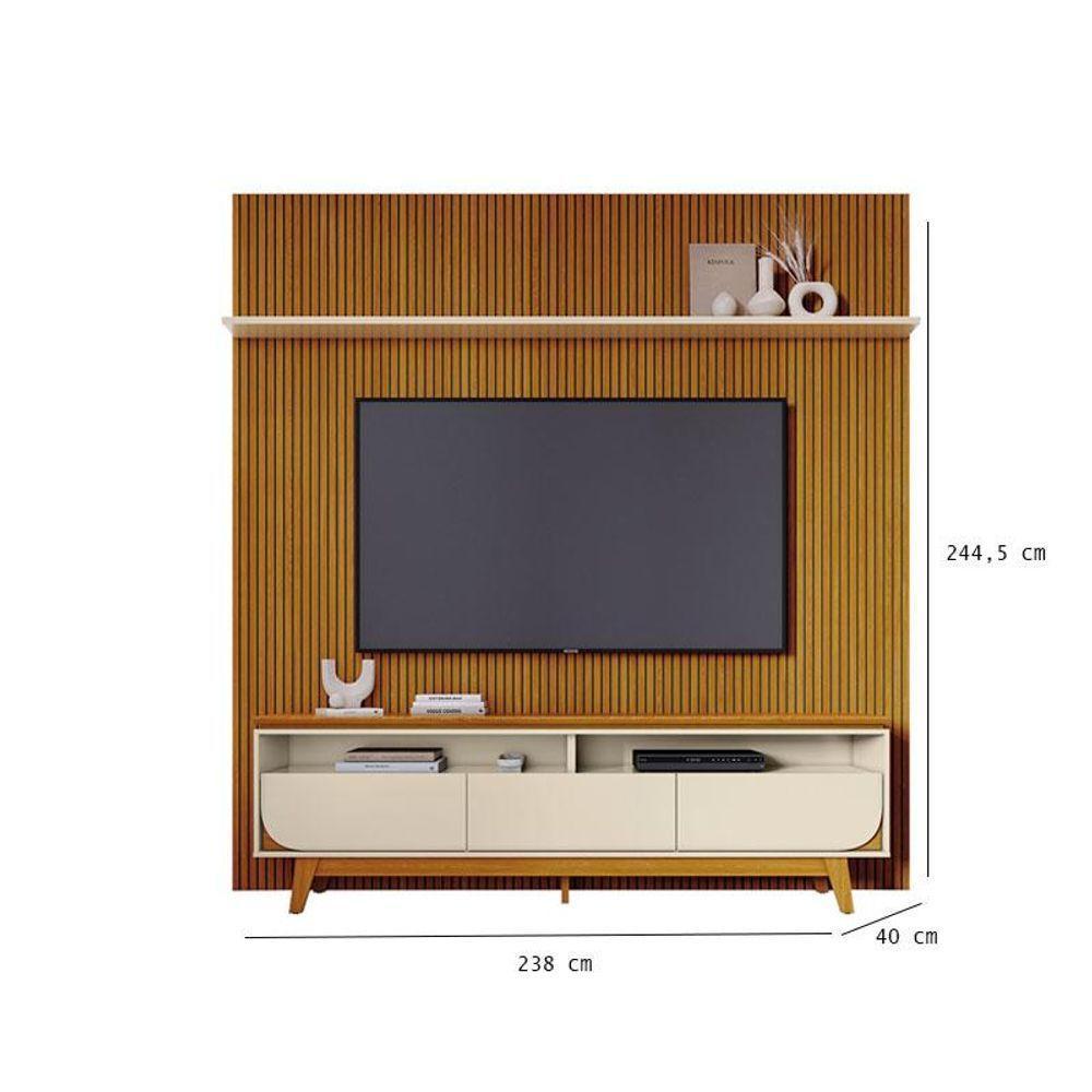 Painel Piso Teto New Guaporé Com Rack Bancada Selene New Luna Cinamomo Off White - Madetec - 2