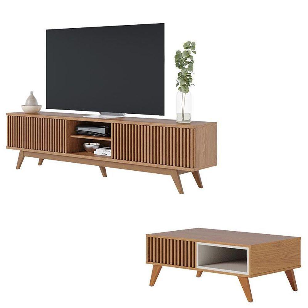 Rack Bancada Fortaleza Freijó Com Mesa De Centro Jeri Freijó Off White- Colibri - 1