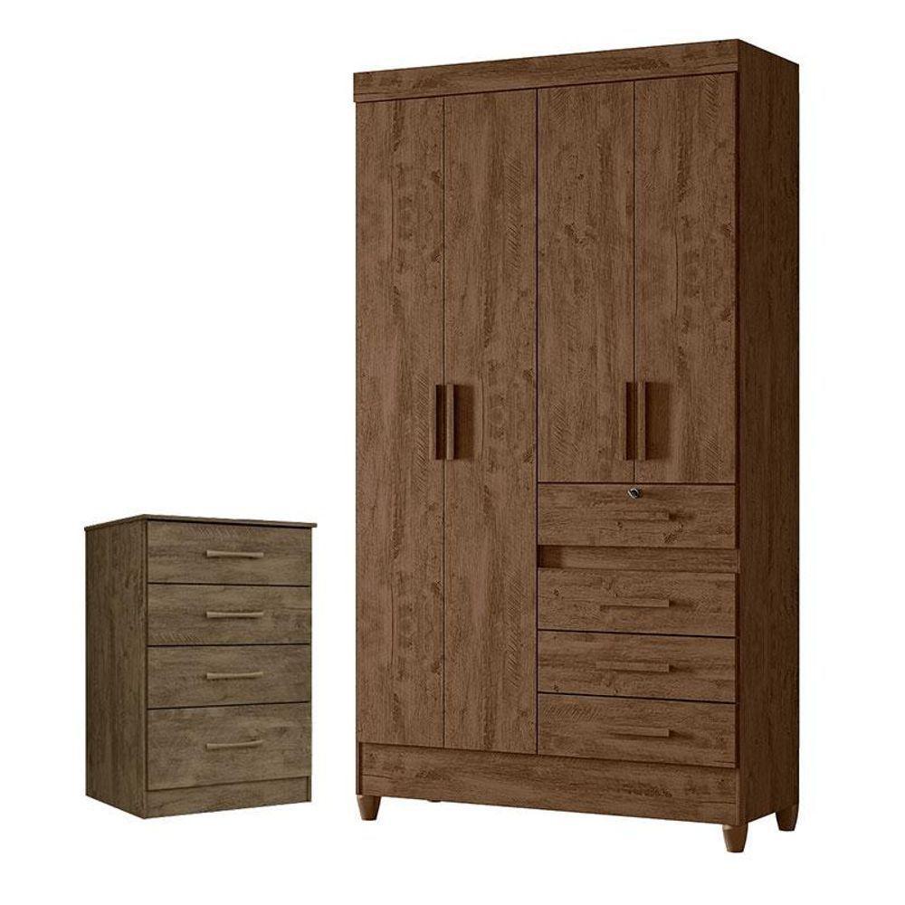 Guarda Roupa Solteiro Sobral E Cômoda Ms913 Castanho Wood - Moval - 1