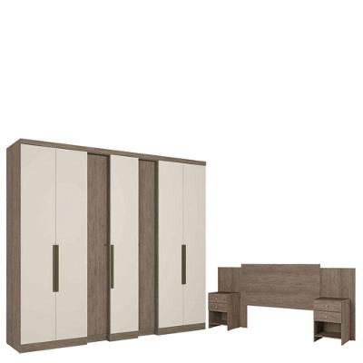 Guarda Roupa Casal Selecto 7 Portas Rustic Off White Acetinado E Cabeceira Com Mesas De Cabeceira Formosa Rustic -thb