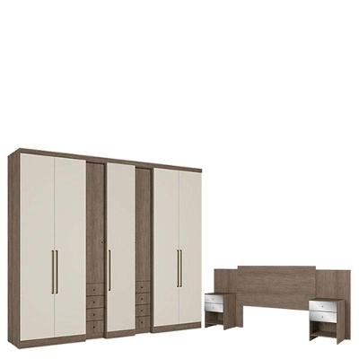 Guarda Roupa Casal Absolut Clear 7 Portas Rustic Off White E Cabeceira Com Mesas De Cabeceira Formosa Glass Rustic -thb