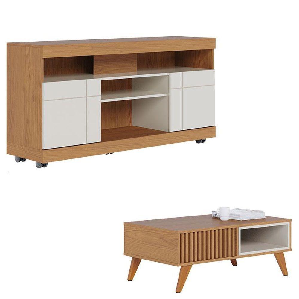 Rack Bancada Yara Com Mesa De Centro Jeri Freijó Off White - Colibri - 1