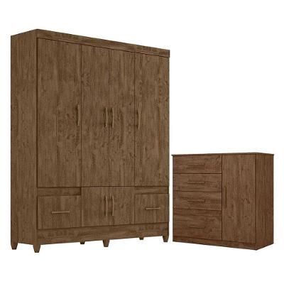 Guarda Roupa Casal Ms912 E Cômoda Vênus Castanho Wood - Moval