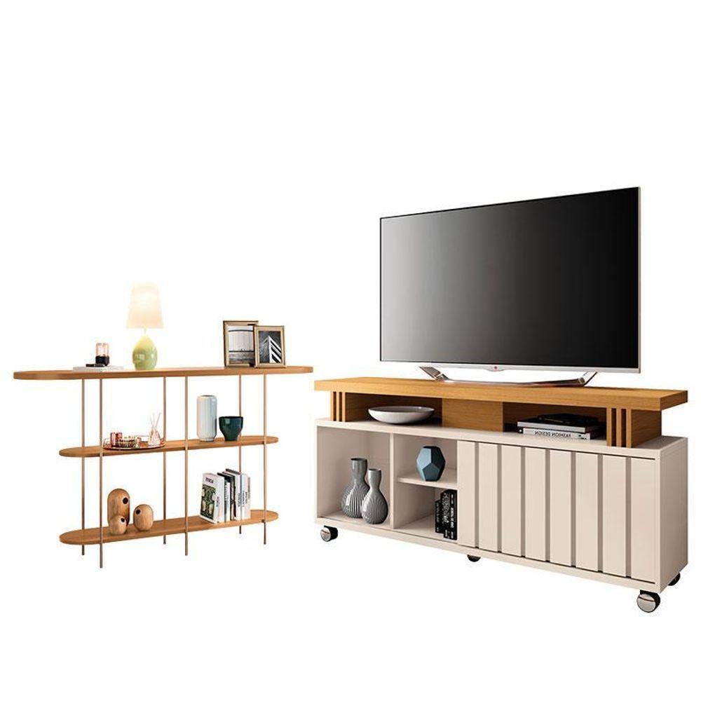 Rack Bancada Rivera 1.3 Com Aparador Infinity Off White Cinamomo - Hb Móveis - 1