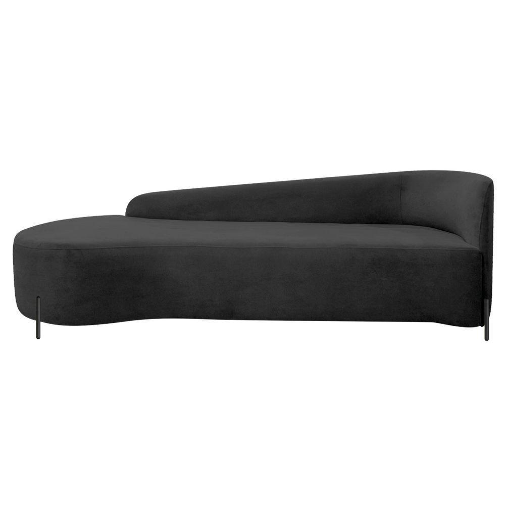 Divã Recamier Orgânico França 160cm Lado Esq Pés Metal Preto Linho Preto - 2