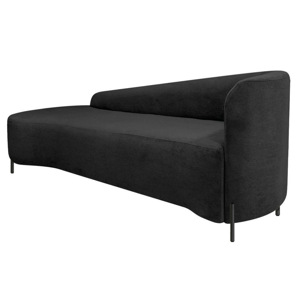 Divã Recamier Orgânico França 160cm Lado Esq Pés Metal Preto Linho Preto - 4