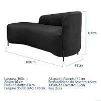 Divã Recamier Orgânico França 160cm Lado Esq Pés Metal Preto Linho Preto - 6