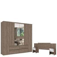 Guarda Roupa Casal Nobre Glass 6 Portas Rustic Acetinado E Cabeceira Com Mesas De Cabeceira Formosa Glass Rustic- Thb - 1