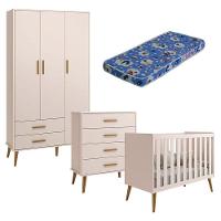 Quarto De Bebê Isis 3 Portas Com Gaveteiro Rosa Acetinado E Colchão Ortobom - Reller - 1