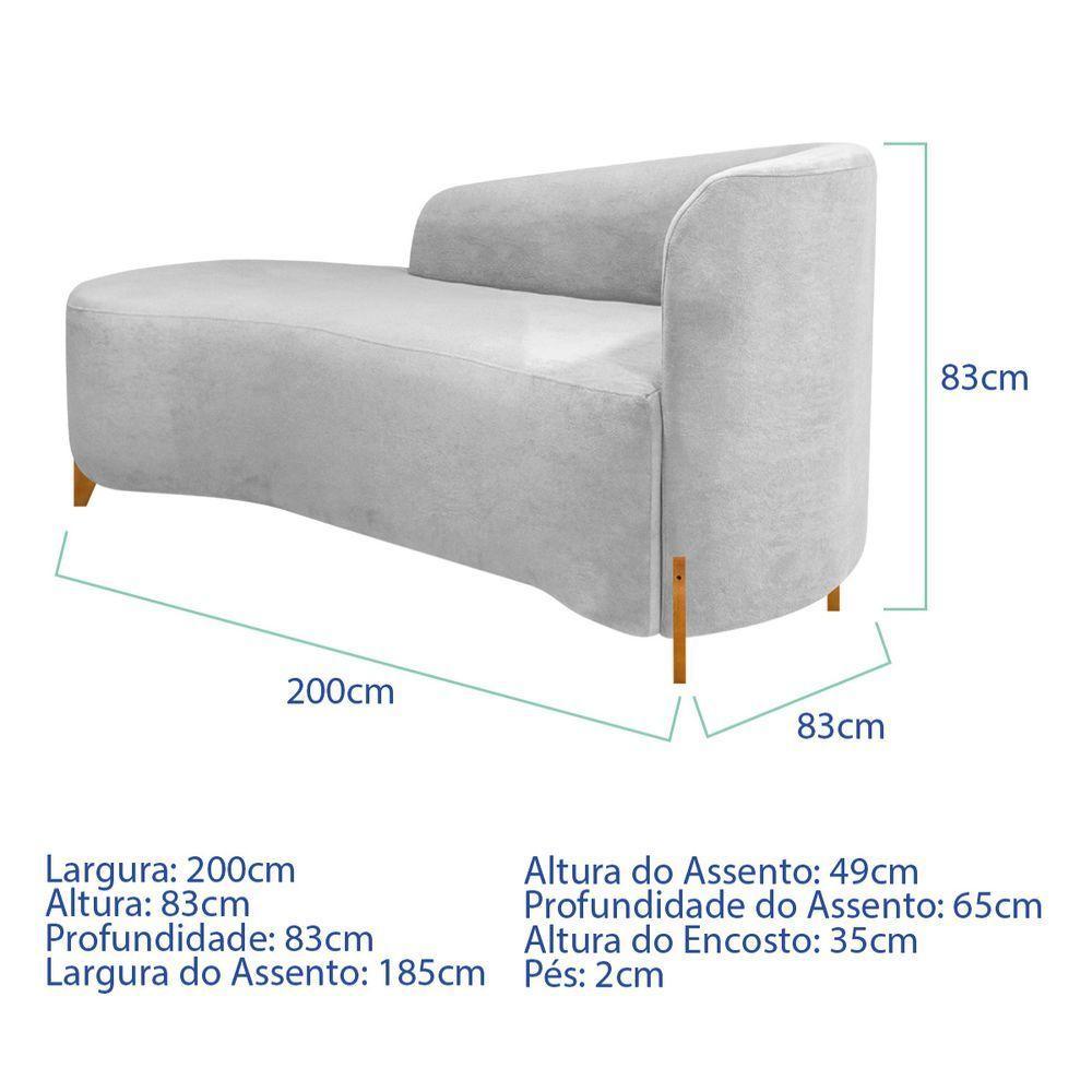 Divã Recamier Orgânico França 160cm Lado Esq Pés Metal Preto Bouclé Branco - 8