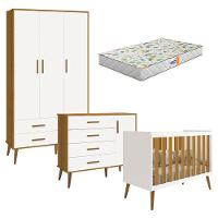 Quarto De Bebê Isis 3 Portas Branco Acetinado Savana Com Colchão Gazin - Reller - 1