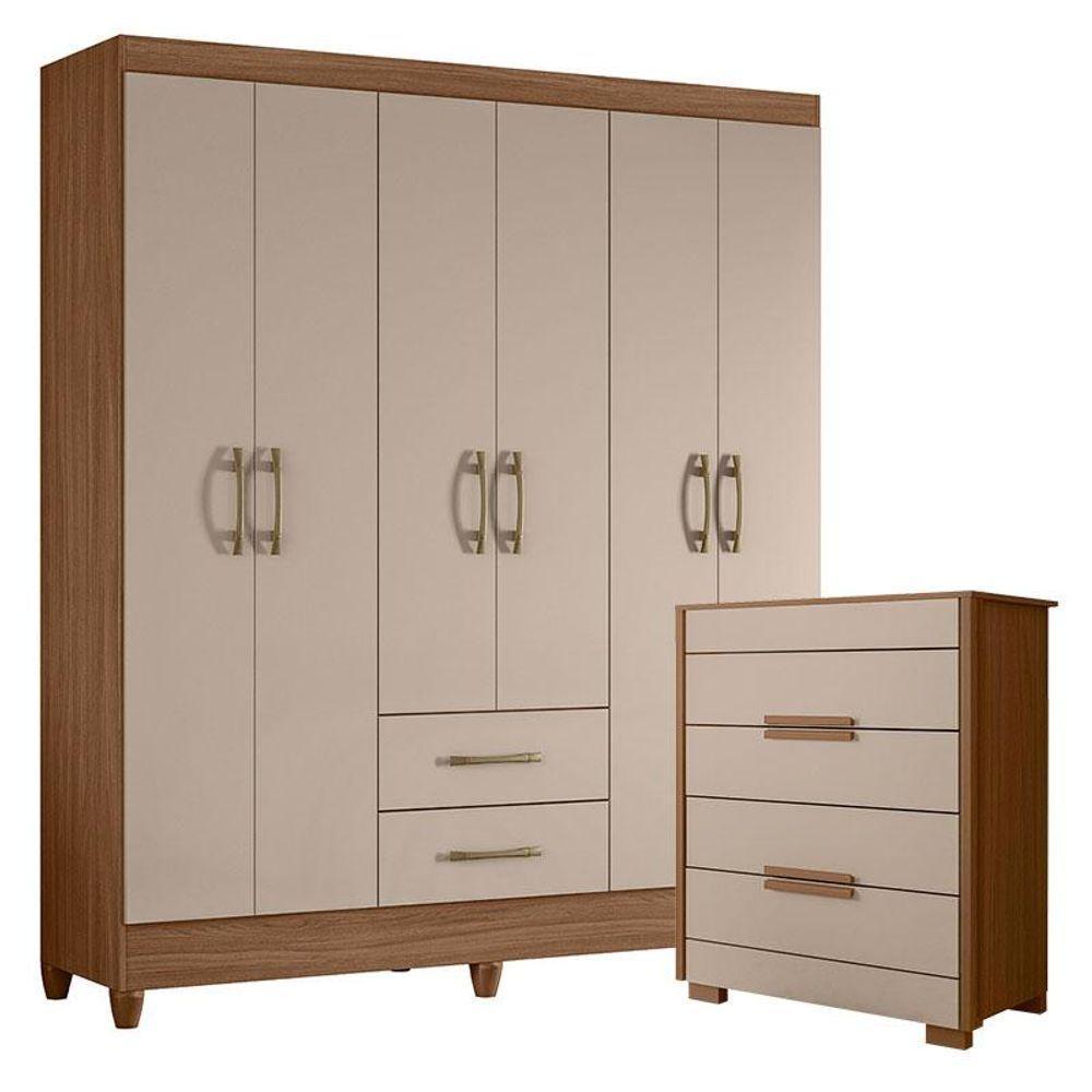 Guarda Roupa Casal Panamá E Cômoda Dhara Carvalho Fendi - Moval - 1