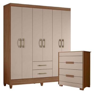 Guarda Roupa Casal e Cômoda Panamá Dhara 6 Portas 6 Gavetas MDP Fendi Moval