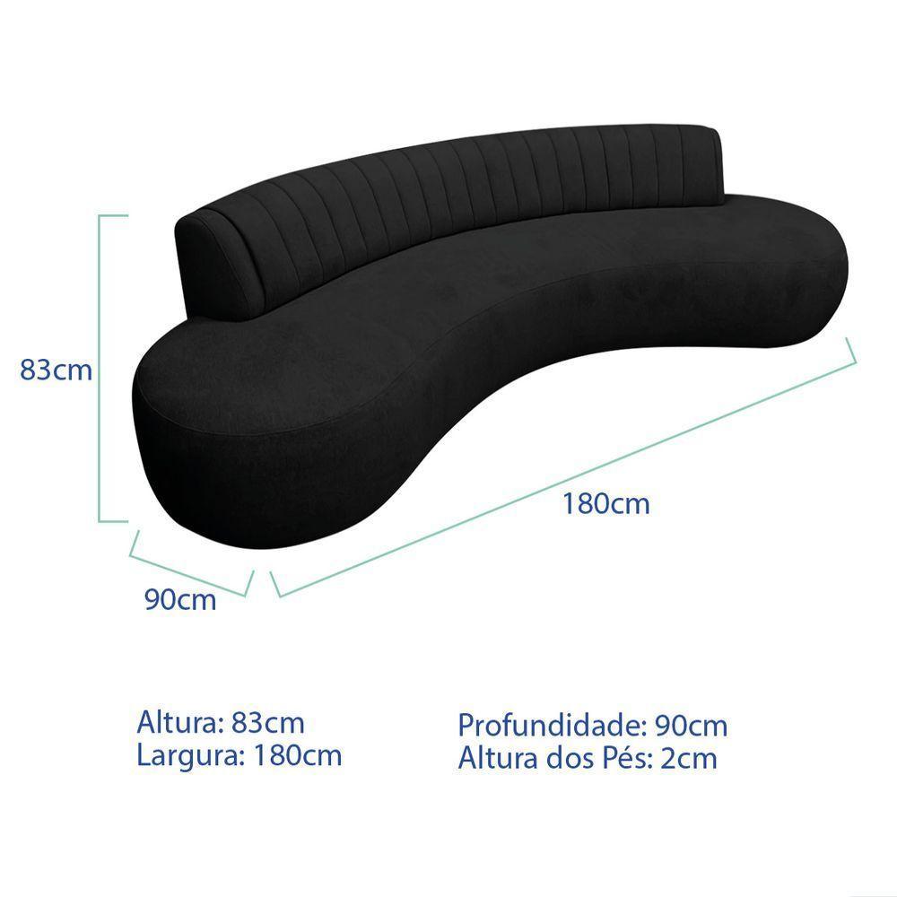 Divã Recamier Celeste Curvo Sala Estar Luxo 180cm Bouclé Preto - 2