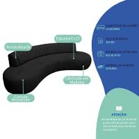 Divã Recamier Celeste Curvo Sala Estar Luxo 180cm Bouclé Preto - 3
