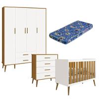 Quarto De Bebê Isis 4 Portas Com Gaveteiro Branco Acetinado Savana Com Colchão Ortobom - Reller - 1