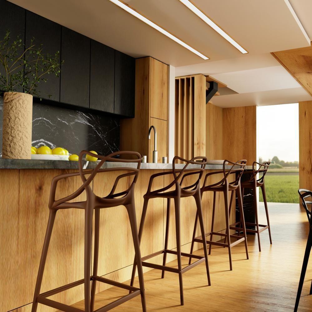 Kit 14 Banquetas Allegra Com Encosto Design Cozinha/bancada - Marrom - 2