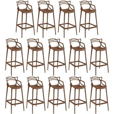 Kit 14 Banquetas Allegra Com Encosto Design Cozinha/bancada - Marrom