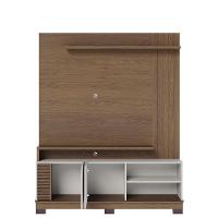 Estante Home Theater Jurerê 1.5 Amendôa Off White Matte Com Mesa De Centro Jeri Noce Milano Preto Acetinado - Colibri