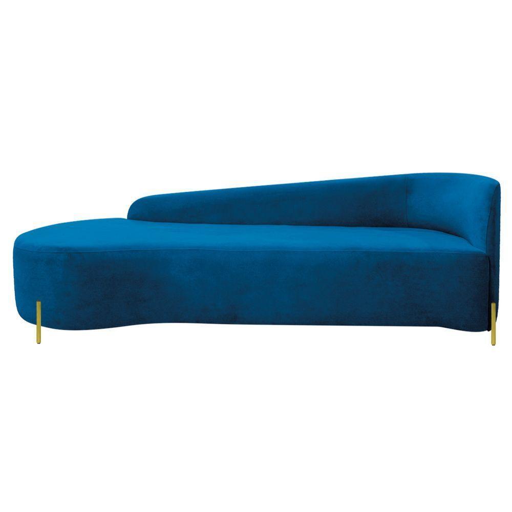 Divã Recamier Orgânico França 160cm Lado Esq Pés Metal Dourado Linho Azul Royal - 2