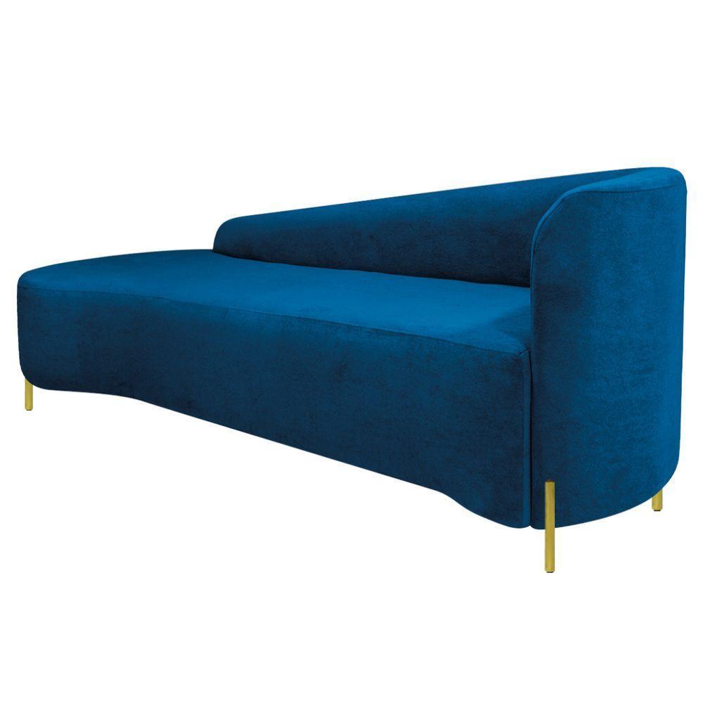 Divã Recamier Orgânico França 160cm Lado Esq Pés Metal Dourado Linho Azul Royal - 4