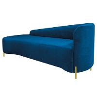 Divã Recamier Orgânico França 160cm Lado Esq Pés Metal Dourado Linho Azul Royal
