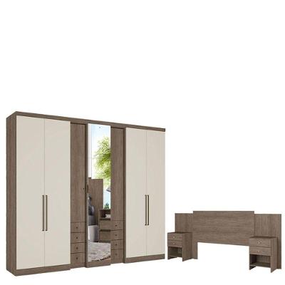 Guarda Roupa Casal Absolut Clear Glass 7 Portas Rustic Off White E Cabeceira Com Mesas De Cabeceira Formosa Rustic -thb
