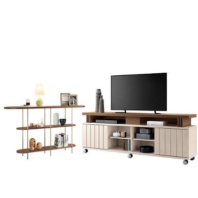 Rack Bancada Rivera 1.8 Com Aparador Infinity Off White Castanho - Hb Móveis