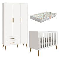 Berço Americano E Guarda Roupa Infantil 3 Portas Isis Branco Acetinado Com Colchão Gazin - Reller - 1