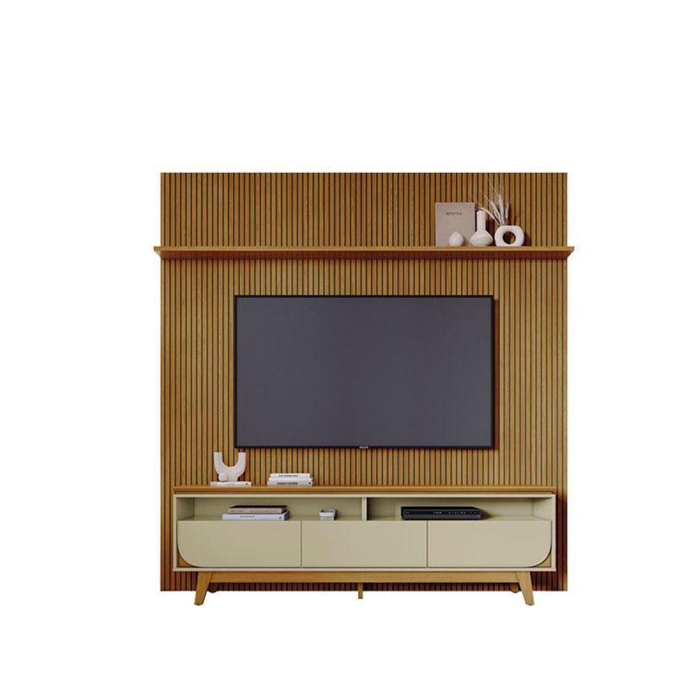 Painel Piso Teto New Guaporé Com Rack Bancada Selene New Luna Cumaru Opala - Madetec - 1