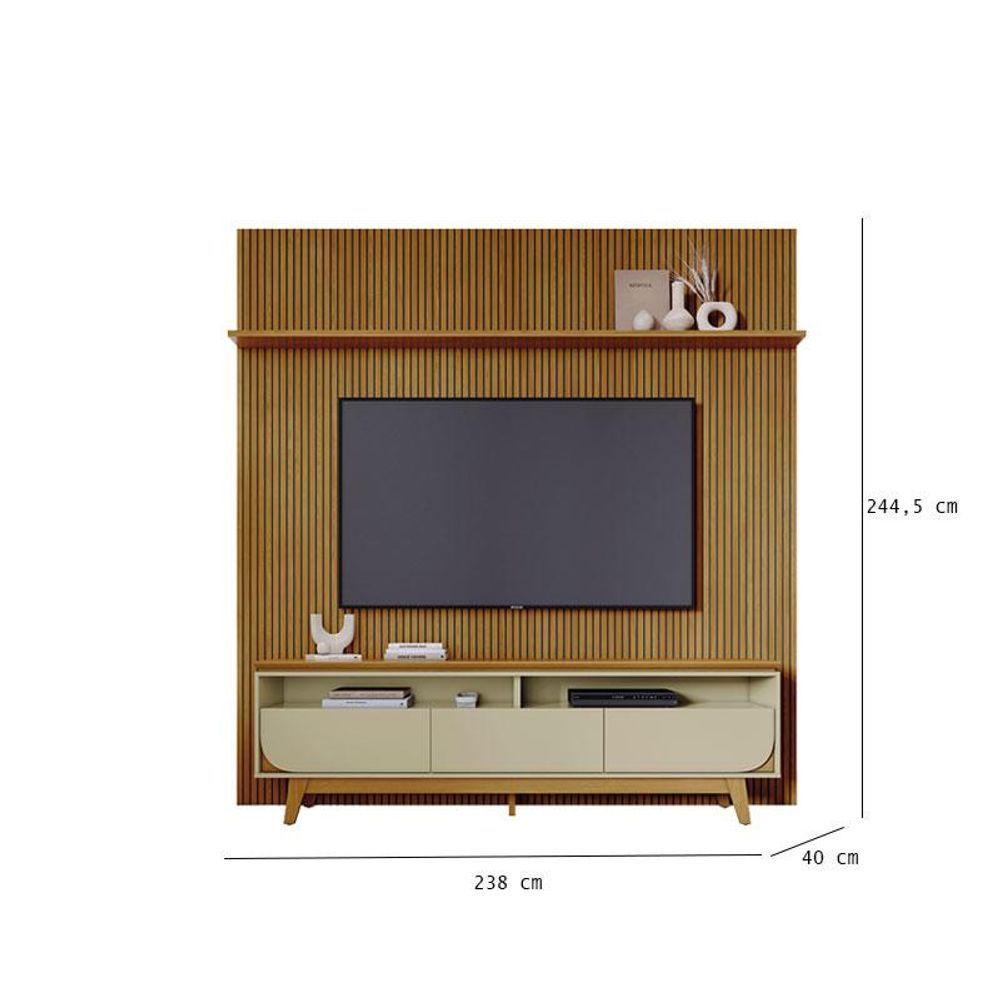 Painel Piso Teto New Guaporé Com Rack Bancada Selene New Luna Cumaru Opala - Madetec - 2