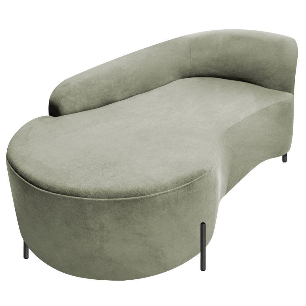 Divã Recamier Orgânico França 140cm Lado Esq Pés Metal Preto Bouclé Verde Oliva - 3