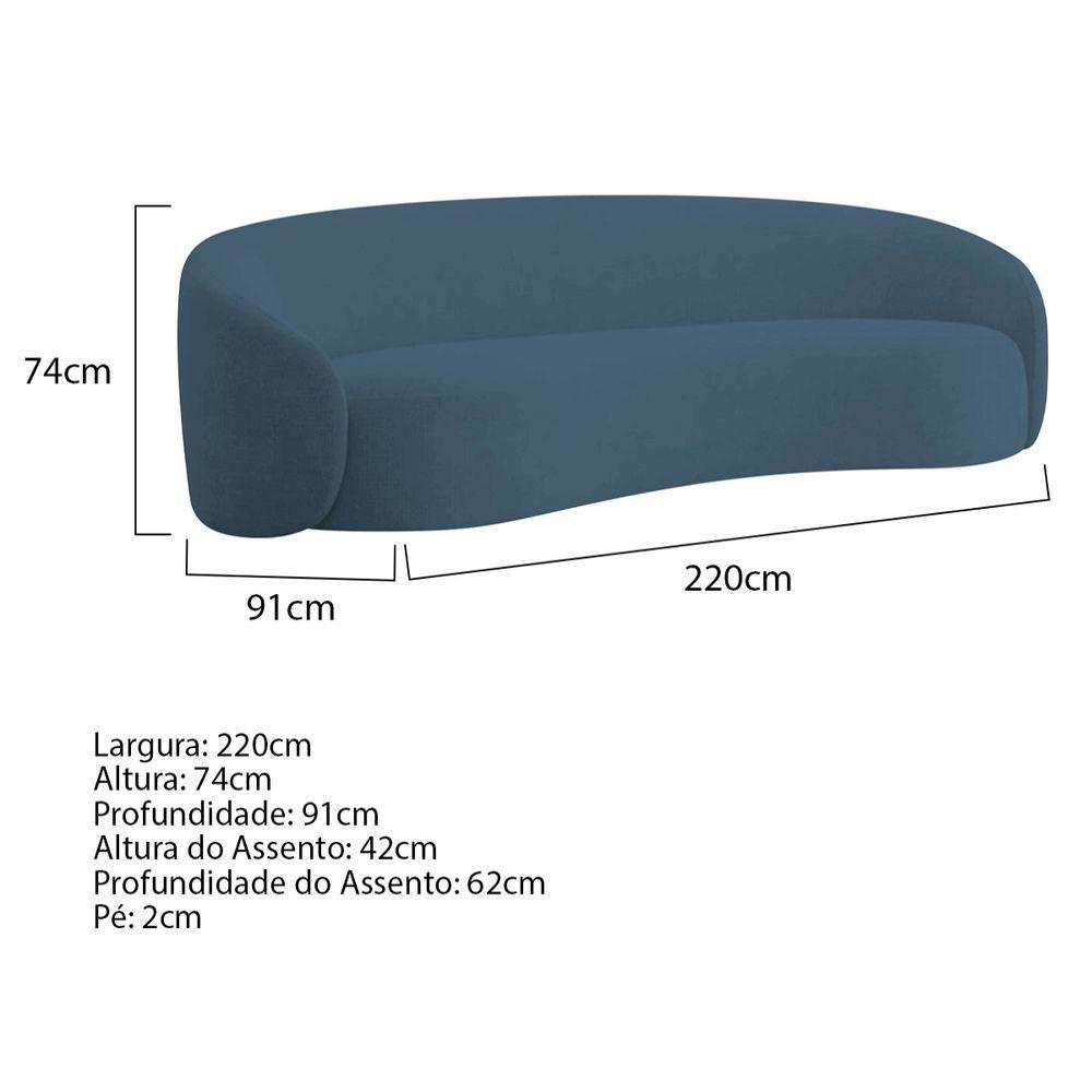 Sofá Orgânico Luxo Recepção 220cm Amore Linho Azul Royal - 5