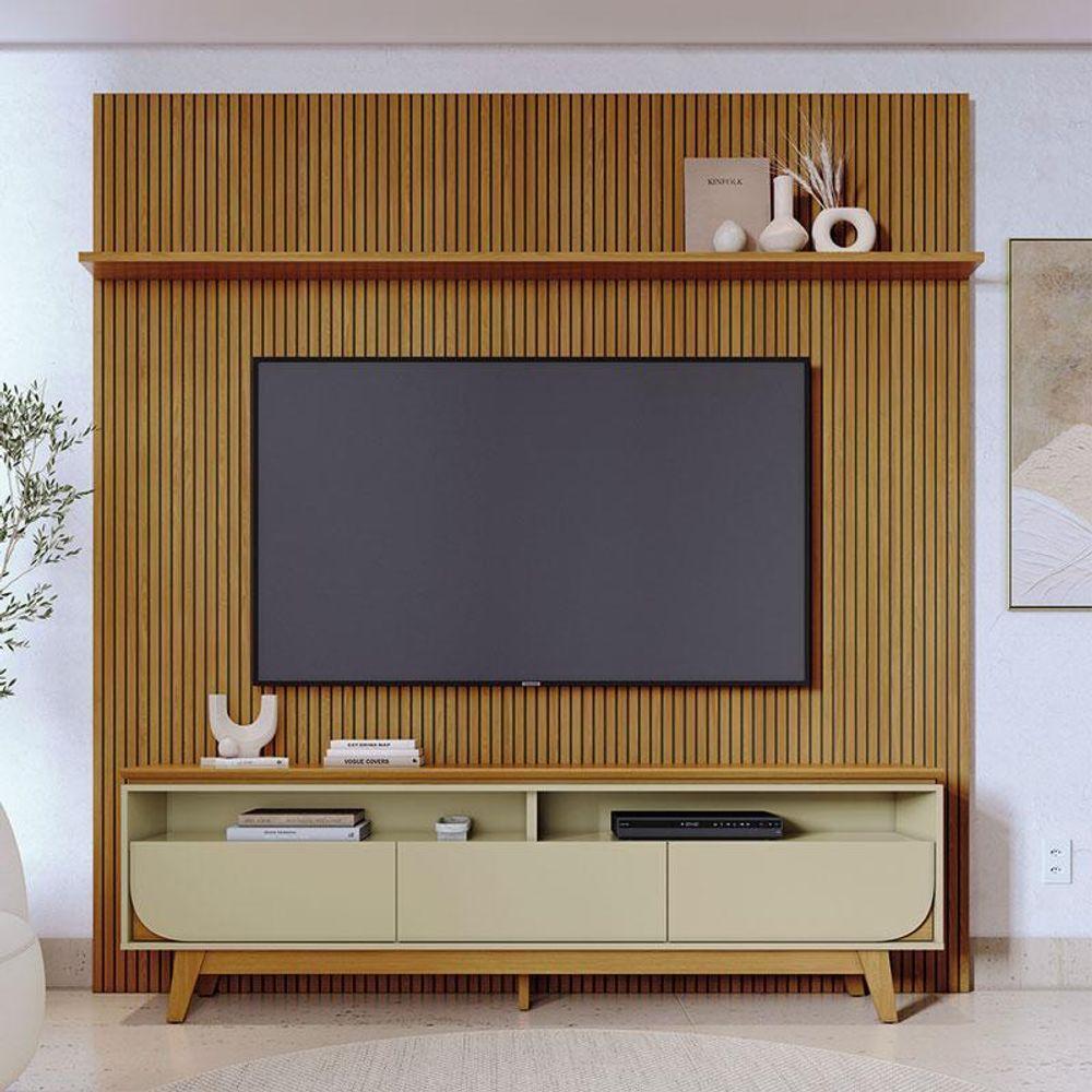 Painel Piso Teto New Guaporé Com Rack Bancada Selene New Luna Ambiente Cumaru Opala - Madetec - 1