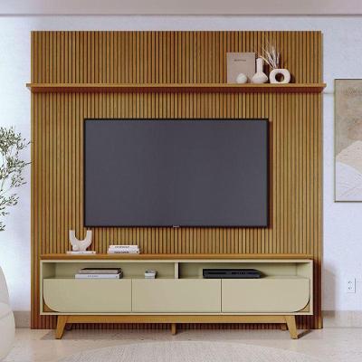 Painel Piso Teto New Guaporé Com Rack Bancada Selene New Luna Ambiente Cumaru Opala - Madetec