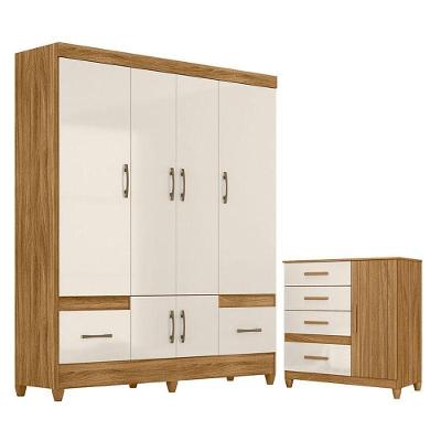 Guarda Roupa Casal Ms912 E Cômoda Vênus Com Pés Freijó Off White - Moval